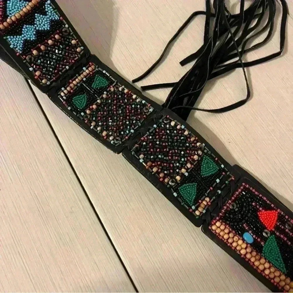 Chico’s Boho Leather Beaded Belt M/L - Picture 8 of 12